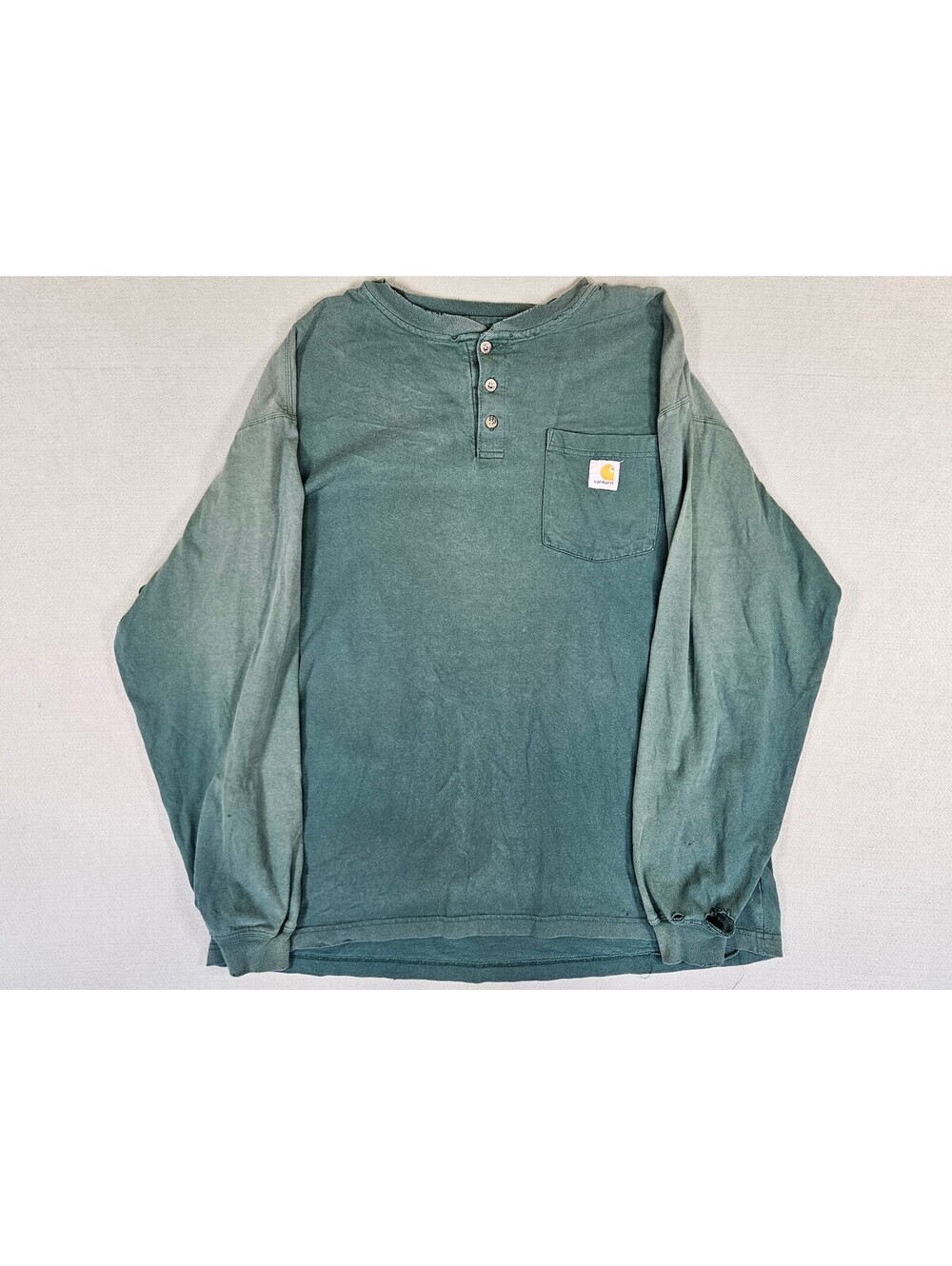 Carhartt Mens K128 Green Cotton Distressed Henley Shirt L